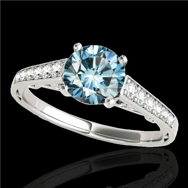 1.35 ctw SI Certified Fancy Blue Diamond Solitaire Ring 10k White Gold - REF-117N3F