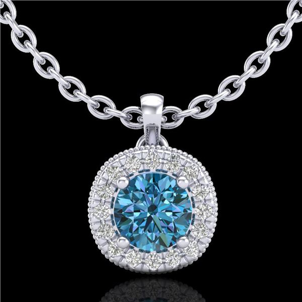 1.1 ctw Fancy Intense Blue Diamond Art Deco Necklace 18k White Gold - REF-136R4K