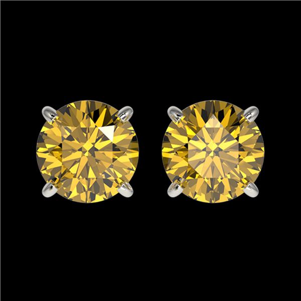 1.50 ctw Certified Intense Yellow Diamond Stud Earrings 10k White Gold - REF-157K3Y