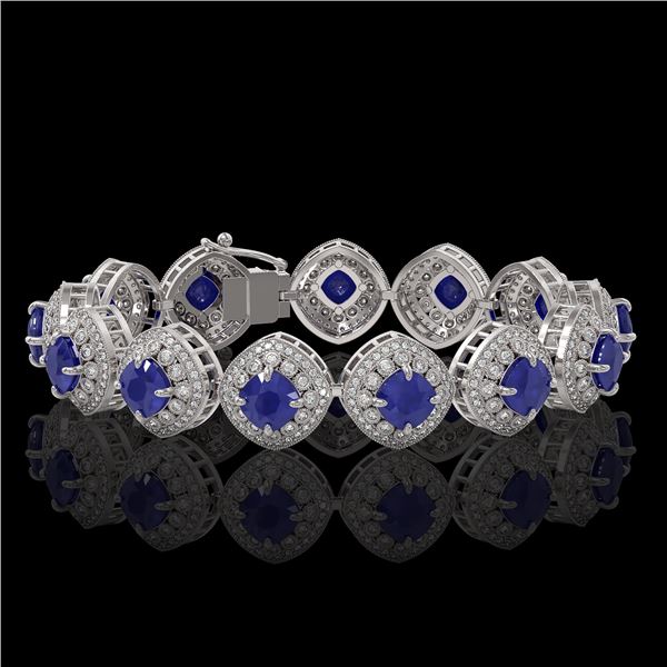 37.35 ctw Sapphire & Diamond Victorian Bracelet 14K White Gold - REF-870R9K