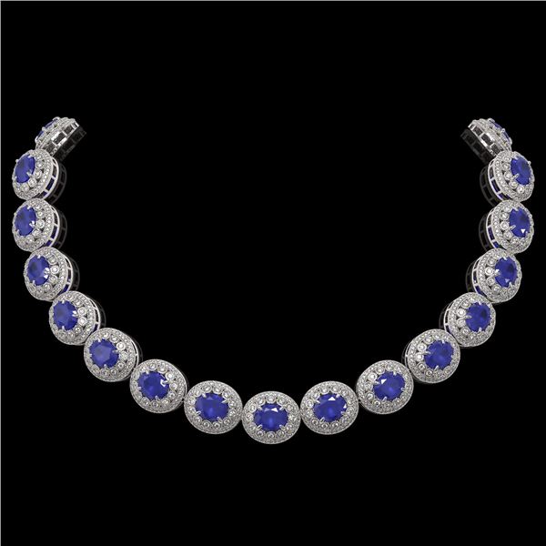 111.75 ctw Sapphire & Diamond Victorian Necklace 14K White Gold - REF-2935X8A