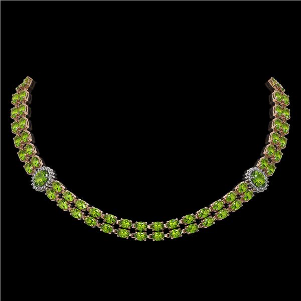 38.1 ctw Peridot & Diamond Necklace 14K Rose Gold - REF-454R5K
