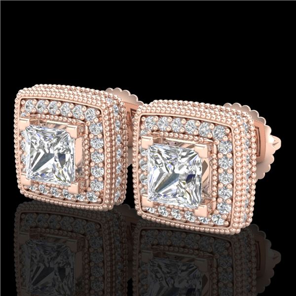 2.01 ctw Princess VS/SI Diamond Art Deco Stud Earrings 18k Rose Gold - REF-285W5H