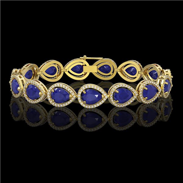 30.06 ctw Sapphire & Diamond Micro Pave Halo Bracelet 10k Yellow Gold - REF-344Y2X