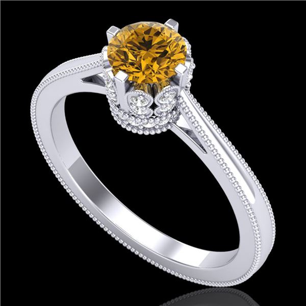 0.81 ctw Intense Fancy Yellow Diamond Art Deco Ring 18k White Gold - REF-127H3R