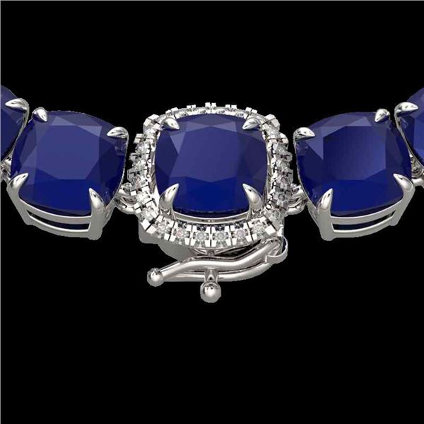 116 ctw Sapphire & VS/SI Diamond Halo Micro Necklace 14k White Gold - REF-872A8N