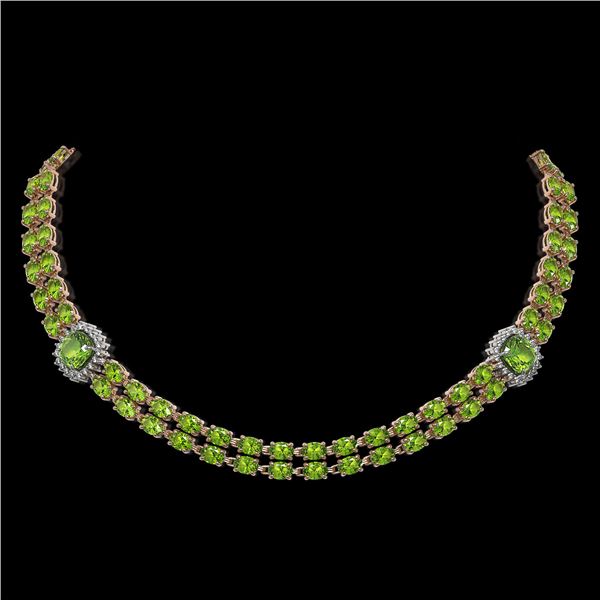 38.37 ctw Peridot & Diamond Necklace 14K Rose Gold - REF-527N3F