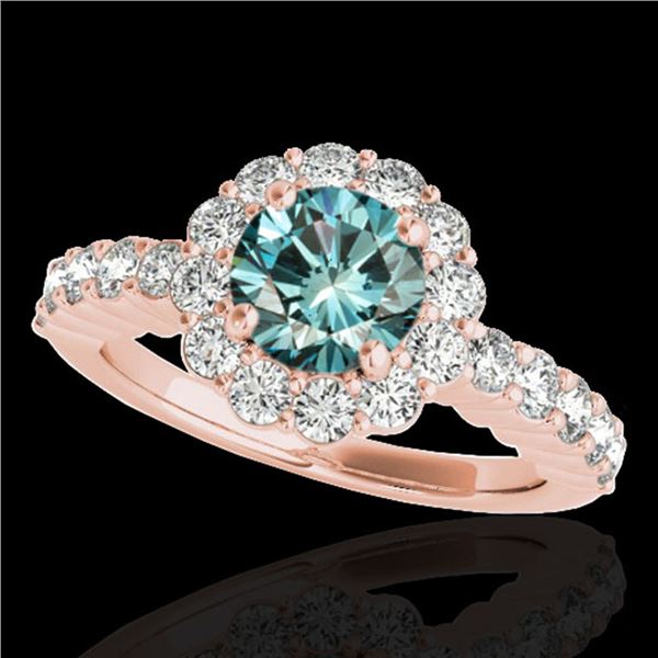 1.75 ctw SI Certified Fancy Blue Diamond Halo Ring 10k Rose Gold - REF-163H6R