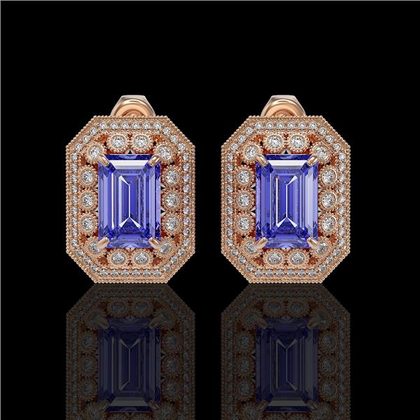 11.25 ctw Tanzanite & Diamond Victorian Earrings 14K Rose Gold - REF-672G8W