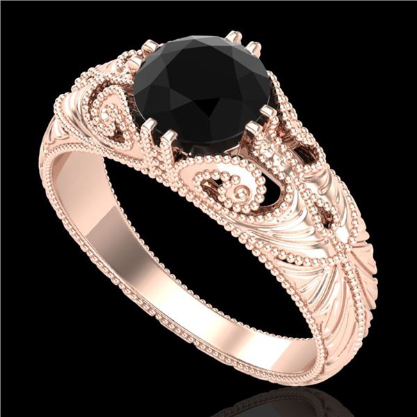 1 ctw Fancy Black Diamond Engagment Art Deco Ring 18k Rose Gold - REF-90Y9X