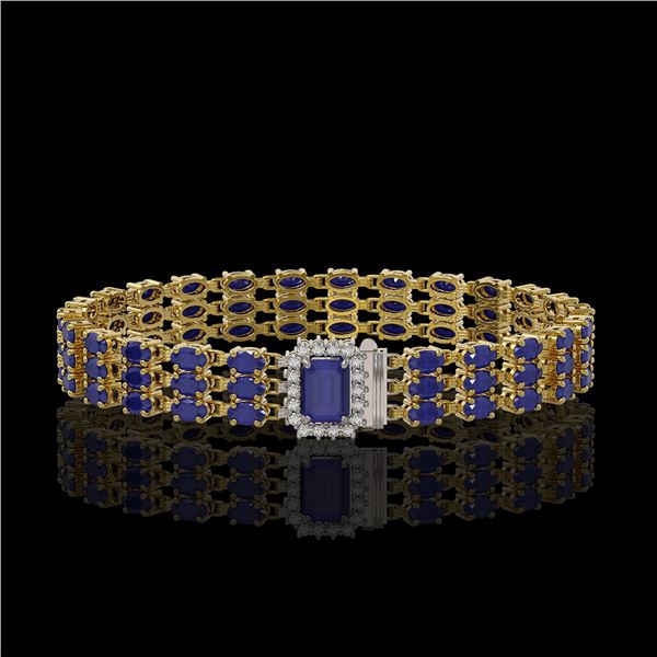 28.74 ctw Sapphire & Diamond Bracelet 14K Yellow Gold - REF-318K2Y