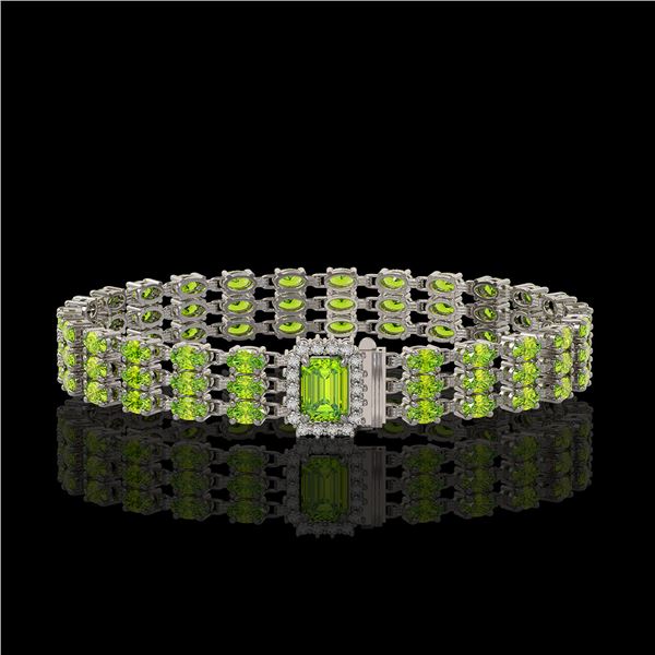 25.34 ctw Peridot & Diamond Bracelet 14K White Gold - REF-318N2F