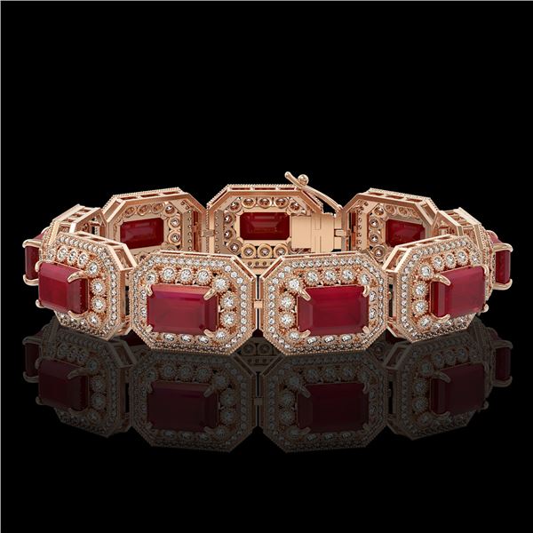 61.92 ctw Certified Ruby & Diamond Victorian Bracelet 14K Rose Gold - REF-1288F4M