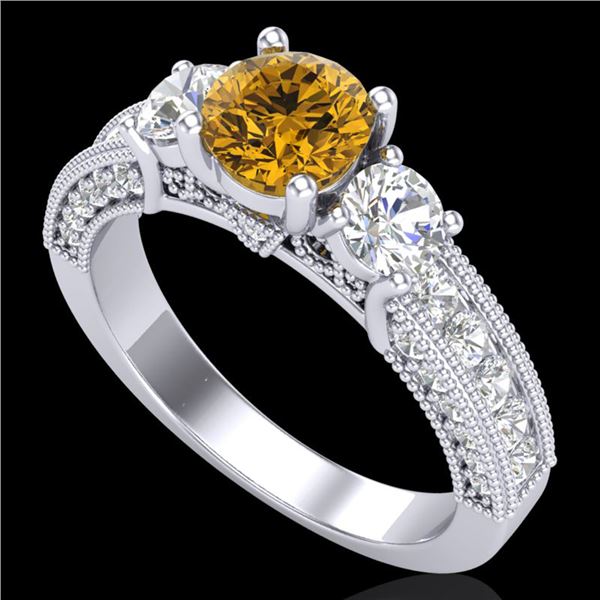 2.07 ctw Intense Fancy Yellow Diamond Art Deco Ring 18k White Gold - REF-254W5H