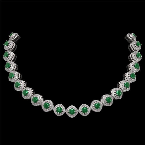 82.17 ctw Emerald & Diamond Victorian Necklace 14K White Gold - REF-1800A2N