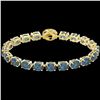Image 2 : 36 ctw London Blue Topaz & VS/SI Diamond Micro Bracelet 14k Yellow Gold - REF-128X9A