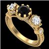 Image 1 : 1.75 ctw Fancy Black Diamond Art Deco 3 Stone Ring 18k Yellow Gold - REF-153Y6X