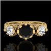 Image 2 : 1.75 ctw Fancy Black Diamond Art Deco 3 Stone Ring 18k Yellow Gold - REF-153Y6X