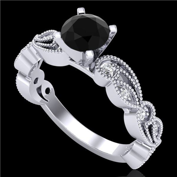 1.01 ctw Fancy Black Diamond Engagment Art Deco Ring 18k White Gold - REF-87Y3X