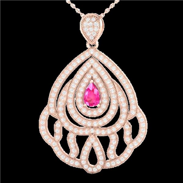 2 ctw Pink Sapphire & Micro Pave VS/SI Diamond Necklace 14k Rose Gold - REF-180X2A
