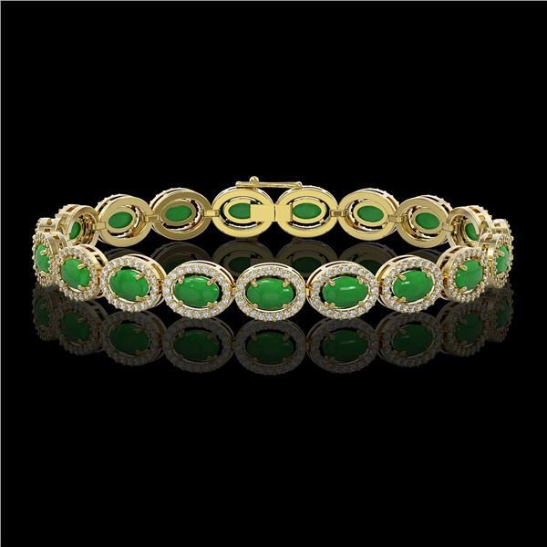 15.20 ctw Jade & Diamond Micro Pave Halo Bracelet 10k Yellow Gold - REF-278M2G