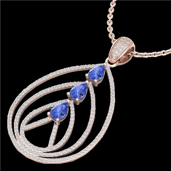 2 ctw Tanzanite & Micro VS/SI Diamond Designer Necklace 14k Rose Gold - REF-163R6K