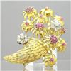 Modern Yellow Gold, Ruby & Diamond Set Brooch #1629402