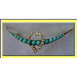 MOON HEART TURQUOISE DIAMOND BROOCH 18K #1630341