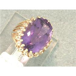 30ct Amethyst & Diamonds 14k Y Gold Ring #1640585