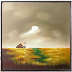 ORIG PAINTING WHEAT FIELD & STORM CLOUDS #1640721