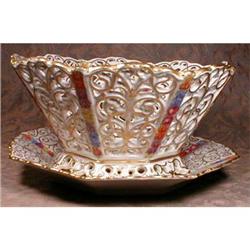 SCHUMANN Pierced BOWL+Plate HP ANTIQUE 2 pc Set#1640744