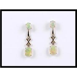 14K Yellow Gold Opal and Diamond Stud Earrings #1640804