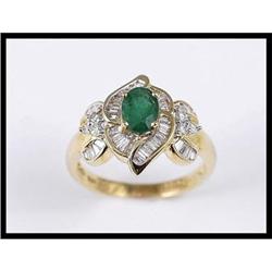 18K Yellow Gold Emerald and Diamond Ring #1640825