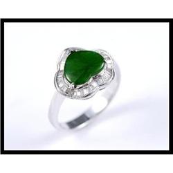 LOVELY 18K WHITE GOLD JADE AND DIAMOND RING #1640832