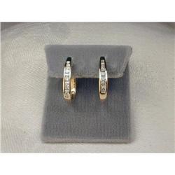 Estate 14K YG Yellow Gold Diamond Hoop Earrings#1640914