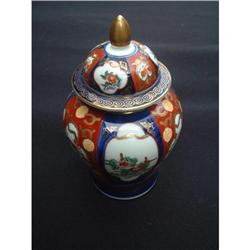 Antique Imari porcelain urn with gilded cover #1640950