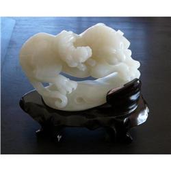 Mutton Fat  White Jade Carving of  Double Lions#1641180