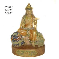 Sandal Wood Manjushiri With Fu-Dog Statue  #1641186