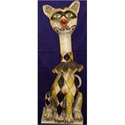 Folk Art Paper Mache Kitty Cat Sculpture Statue#1641207