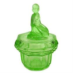 Green EGYPTIAN Art Deco Glass Powder Jar #1652662