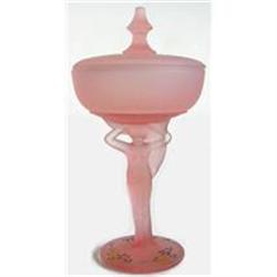 Carrie Pink Satin Glass Art Deco Powder Jar #1652671