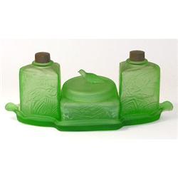 Tiffin Tweety Bird Green Satin Glass Vanity Set#1652713