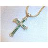 Estate 14K YG Diamond Emerald Cross Pendant #1652981