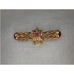 Estate 14K YG Gold Ruby Diamond Bar Pin Brooch #1652987