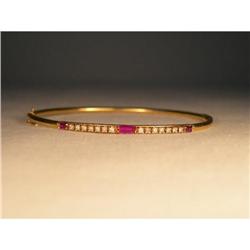 Unique Estate 14K YG Gold Ruby Diamond Bangle #1653015