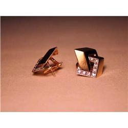 Estate 14K YG Diamond Cube Geometric Earrings #1653018