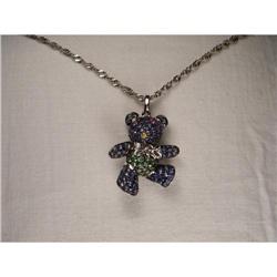 14K WG Sapphire Tsavorite Movable Bear Pendant #1653024