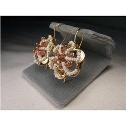 18K Gold Handmade Seed Pearl Sapphire Earrings #1653037