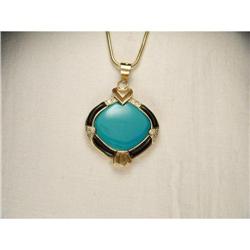 Estate 14K YG Onyx Turquoise Diamond Pendant #1653047