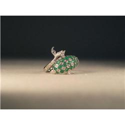 14K WG Gold Emerald Diamond Dolphin Animal Ring#1653051